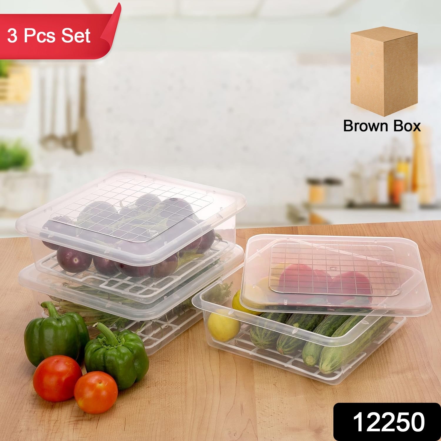 Plastic Food Storage Containers With Removable Drain Tray And Lid (3 Pcs Set) Plastic Food Storage Containers With Removable Drain Tray And Lid (3 Pcs Set)